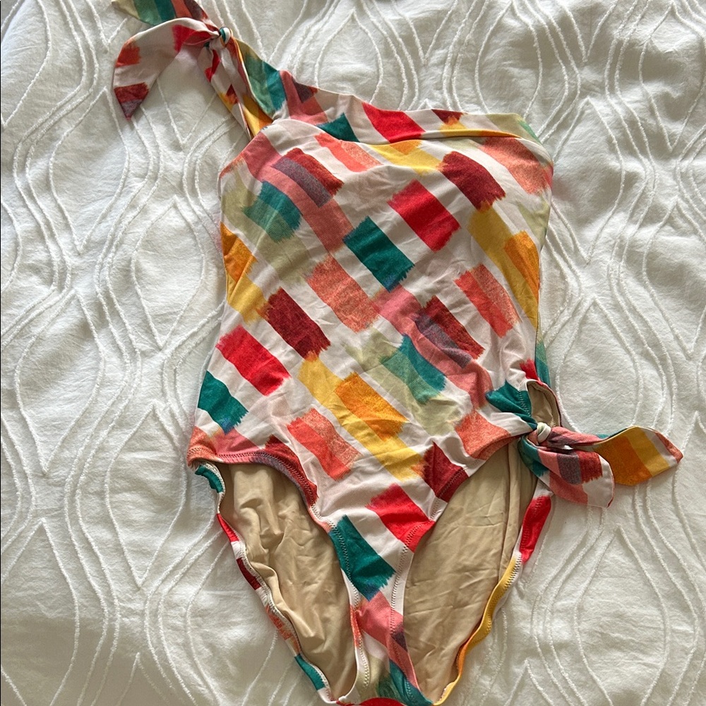 Anthropologie Alihop Multicolor One-Shoulder Tie One Piece